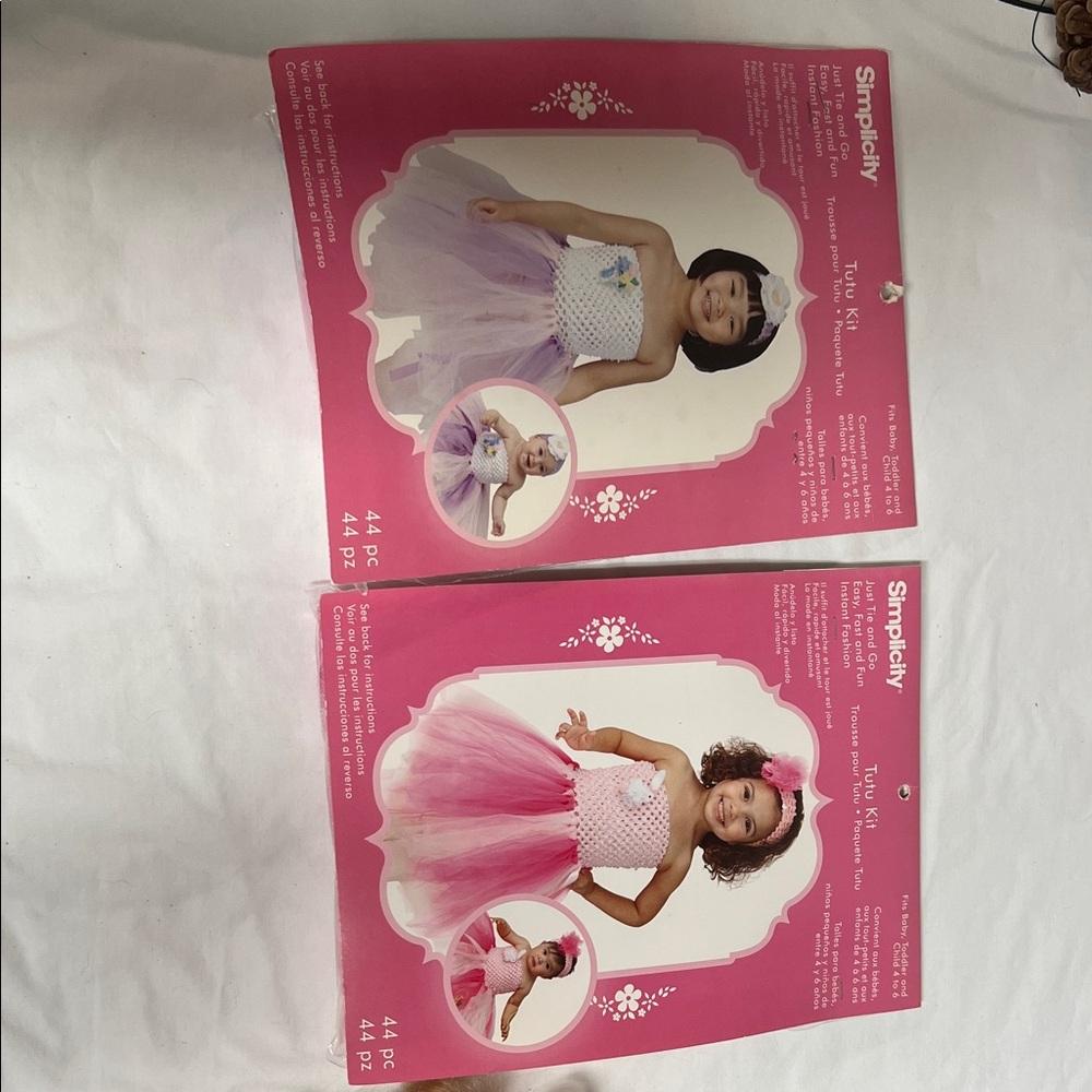 2 Simplicity Toddler Tie and Go Tutu kits: purple&pink and pink&fuchsia